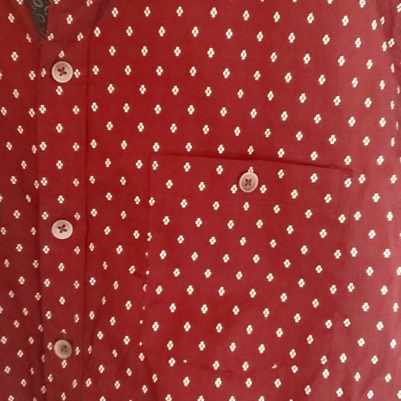 Craft +Flow Mens Button Down Collar Shirt Burgundy/White Geo Print, Design Cuff - Picture 3 of 12